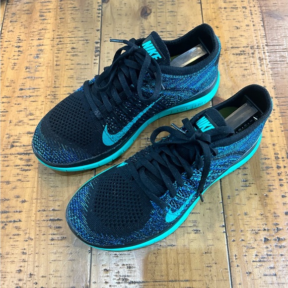 Nike Flyknit Black and Teal Sneakers - Picture 3 of 3